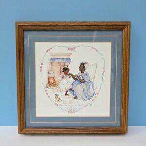 Black Folk Art Mother Daughter Framed Art Print 1986 GuesB VTG 80s Americana